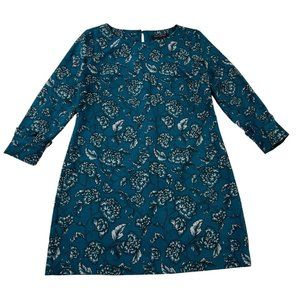 Banana Republic A-Line Dress Petite's 0 Blue White Floral 3/4 Sleeve Boat Neck